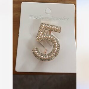 Elegant Pearl Number 5 Brooch